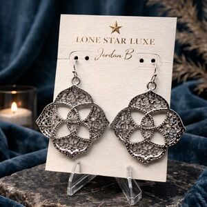 RARE/Retired Kendra Scott Dawn Medallion Earrings Silver Filigree Logo - HTF